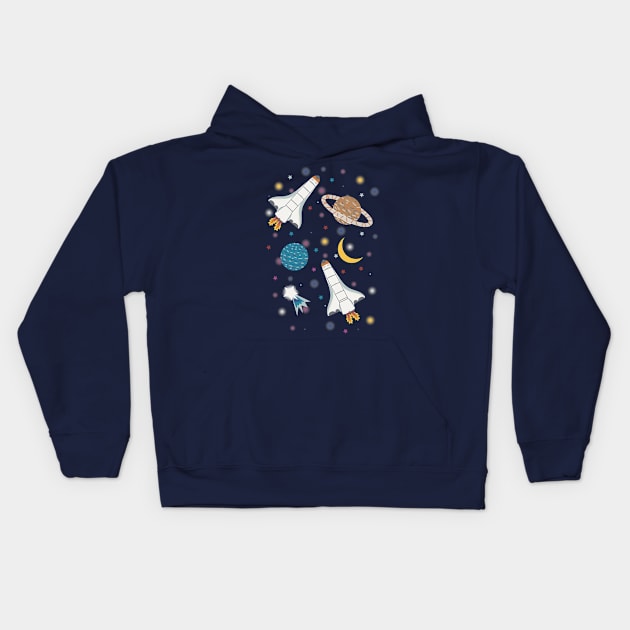 Space Planets Star intergalactic adventure Kids Hoodie by LozzieElizaDesigns